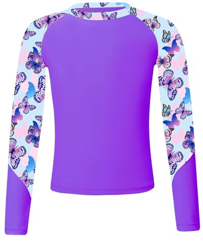 RUNQHUI Maglietta da bagno per bambini, anti raggi UV, per nuoto, protezione a maniche lunghe, 5-16 anni, viola., 7-8 Anni