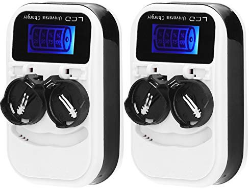 Chargeur de Batterie Bouton LCD avec écran LCD, Double Emplacement 2 Pièces pour LIR2016 LIR2025 LIR2032 ML2016 ML2025 ML2032, Chargeur de Pile Bouton Rechargeable Prise UE 100 à