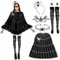 GreenYeah Halloween Kostüm Spinne, Spinnennetz Kleid Poncho Kostüm Set mit Spinne Maske, haarreifen, halskett, ohrringe, strümpfe, Spiderweb Poncho, Spinnenkleid Damen für Halloween Dress Up Party