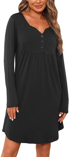 Jahetuul Camicia da Notte Parto Ospedale Cotone a Maniche Lunghe Vestaglia Allattamento con Bottoni Scollo a V Camicia Premaman Adatto Casa
