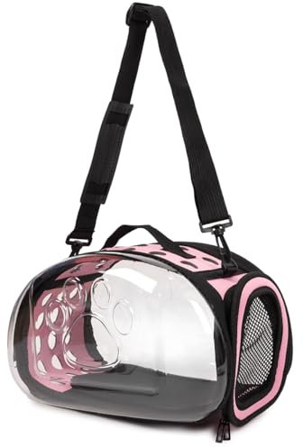 Durchsichtiger Haustiertransporter - Tragetasche für Reisen S/L transportbox Reisebox für Tiere (Rosa, S)