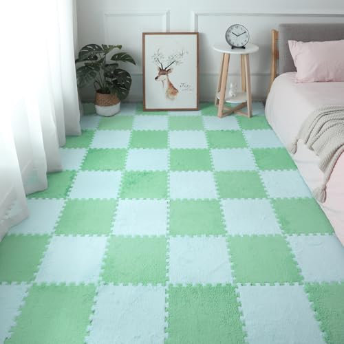 Gsogcax 10PCS Foam Play Mats for Floor 30x30cm Rugs for Living Room Soft Shaggy Rug Baby Large Interlocking Foam Play Mat Carpet Squares Anti-Skid Floor Carpet - Mint Green