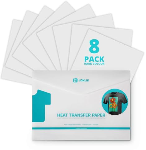 LOKLIK 8 fogli di carta trasferibile termoadesiva, per magliette in cotone e materiali tessili, materiali artigianali per vinile a trasferimento termico (per tessuti scuri)