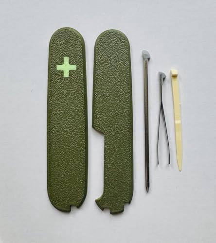Replacement Covers For Victorinox Scales Plus 91mm Plastic Handles With Toothpick Tweezers And Pen Glowing Cross (Army Green)