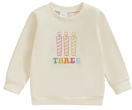 MAHUAOYIXI Baby Girl 2nd/3rd Birthday Outfit Sweatshirts for Kids Girls T Shirt Long Sleeve Crewneck Candle Letter Print Loose Fit Pullover Tops Toddler Girls Clothes (Apricot, 3-4 Years)