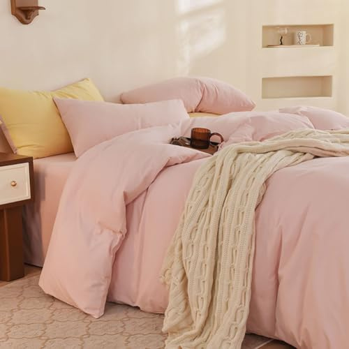 Nyescasa Housse de Couette 220x240 Rose Poudré Couleur Unie Moderne Parure de lit Adulte 2 Personnes en Microfibre Sets de Housses de Couettes avec Fermeture Éclair et 2 Taies d'oreiller 65x65 cm