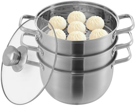 Dampfgarer 5-Schicht Edelstahltopf mit Dämpfeinsatz,1.2L Großes Fassungsvermögen Dampfkorb für Kochen Nudeln, Gerichten Suppen 24cm