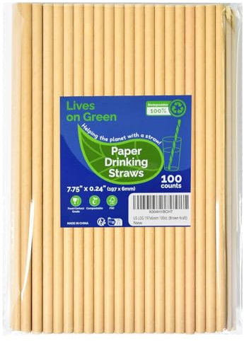 Lives on Green Pailles en papier kraft brun pour boire 7.75« x 0.24 » - 100 pièces, pour le bar, le restaurant, l'alimentation, le traiteur