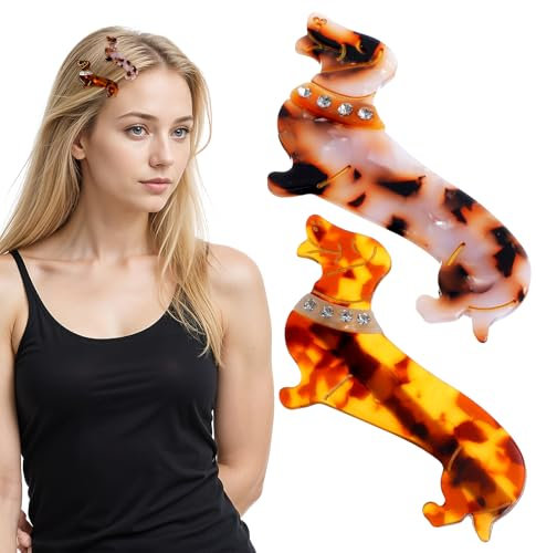 2 Stück Dachshund Hair Clips Dackel-Haarspangen Haarspangen Damen Haarklammer Hund Dackel Haarklammer Groß mit Metall Haarnadel Haarspangen für Damen und Haarspangen Mädchen-8.5 * 4.5cm(Braun)