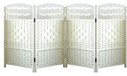 Tragbarer Rattan-Raumteiler, 5 Paneele, freistehend, Wandteiler (weiß, 100 x 40 cm)