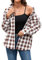 Stamain Chemise a Carreaux Marron Femme Chemise à Boutons à Manches Longue Country Top à Enrouler Décontracté Bureau Classique Fête avec Poches M
