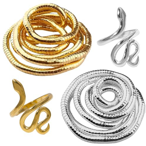 Dongcill 4 Stück Schlangenkette,Biegbare Halskette und Ringe Frauen Schlange,Schlangenkette Gold,Biegsame Gedrehtes Schlangen Wickel Halskette für Frauen Mädchen,Geburtstagsgeschenke