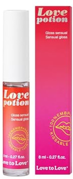 Love to Love Love Potion Gloss Sensuel 8 ml, Lipgloss mit Lippenaufpolsterung, Warm-Kalt-Effekt, Kokosgeschmack, Vegane Feuchtigkeitsspendende und Küssbare Formel