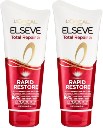 L’ORÉAL PARIS - Après-Shampooing Intensif - Cheveux Abimés - Soin Réparation Intense - Enrichi en Kératine - Elsève Total Repair 5-180 ml