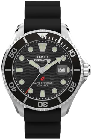 Timex Herren Armbanduhr Deep Water TW2W81600 200m Wasserdicht Quarz Armbanduhr mit schwarzem Zifferblatt und schwarzem Zifferblatt aus Edelstahl [Parallel importiert