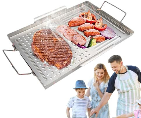 Bandeja Para Hornear De Acero Inoxidable, Placa De Parrilla, Plancha De Campamento, Construcción De Acero Inoxidable Resistente, Fácil De Limpiar Y Mantener, 43x29.2x2cm Para El Uso De Campamento Al A