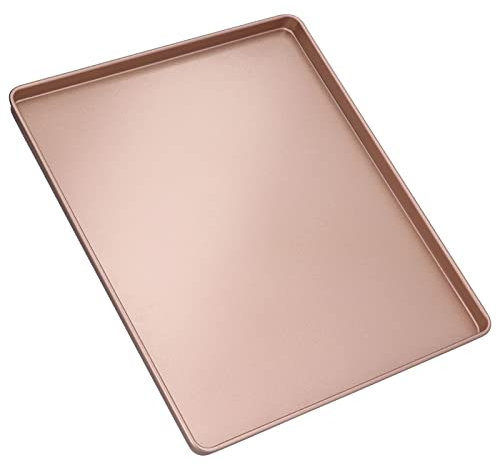 Majatou Multifunctional Baking Pan, Rose Gold Non Stick Pizza Bread Bakeware Carbon Steel Rectangle Baking Tray Not Easy to Bend Deform, Suitable for Biscuits Dinner Dessert Baking