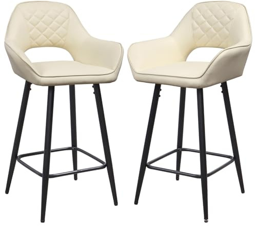 Panana Set of 2 Barstools Faux Leather Counter Stool with Metal Legs for Kitchen Breakfast Bar Home Pub Cafe (Beige)