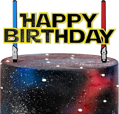 Lightsaber Happy Birthday Cake Topper 3D Print Ideas Cupcake Toppers Star Theme First Baby Shower Party Decor Cakes Decorations