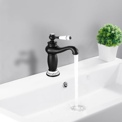Rubinetto monocomando retrò nostalgico, lavandino in ottone antico, miscelatore vintage in porcellana, sistema di acqua calda per bagno, cucina