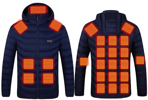 Veste Chauffante Homme Femme Manteau Chauffant à Capuche Manches Longues Hiver Chaud Chargement USB Chauffe-Body éLectrique Vestes Chauffantes avec 3 Niveaux de Chauffage et 9/11/15/17/19/21/26 Zones