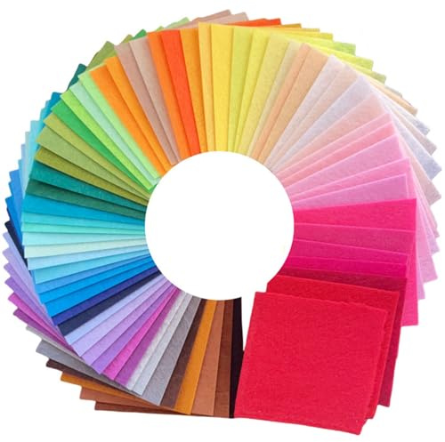 Bastelfilz Set, 66 Farben Bunt Filzstoff 15x15 cm, 1 mm dick Filz Blätter zum Basteln, Farbig Vliesstoff Klein Stoff Filzplatten, Polyester Felt Fabric für DIY Handwerk, Nähen, Bastelprojekte, Deko