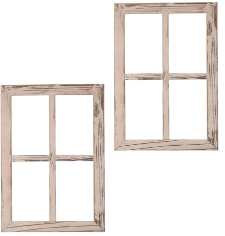 Cabilock Rustikaler Holzfensterrahmen 2 Stück für Wanddekoration | Landhausstil im Vintage Look, Einfache Montage, Geeignet für Schlafzimmer und Badezimmer