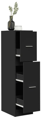 Mokuyary Apothekerschrank Schwarz 30x41x118 cm Holzwerkstoff, Kommode mit 2 Schubladen, Küchenschrank Aufbewahrungsschrank Beistellschrank für Wohnzimmer, Flur, Küche A