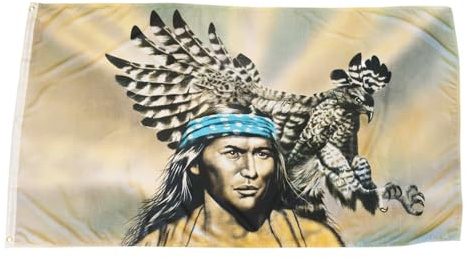 Fahne Flagge Indianer mit Adler - 90 x 150 cm