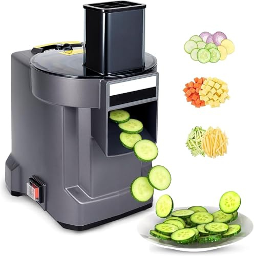 3-en-1 Commercial Machine à Couper Légumes Électrique, Machine de Cuisine Inoxydable 100W, Ciseleur en Dés pour Coupé en dés+Tranché+Haché, Coupe Legumes Multifonctions, Spiraliseur de Légumes (A)