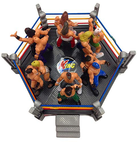 Yctze 32-teiliges Wrestling-Spielset, Mini-Wrestler-Spielset, 12 Wrestler und 6-seitiges Ringset mit Tischleiterkäfig-Zubehör, Ideal für Cake Topper-Partys (Wie Gezeigt)