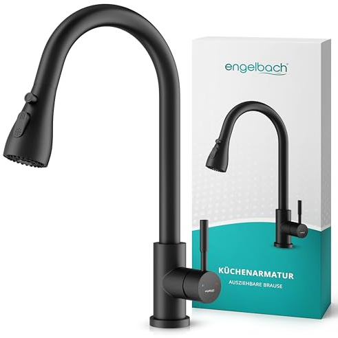 Engelbach® Wasserhahn Küche - ausziehbar & 360° schwenkbar, 304 Edelstahl | Küchenarmatur mit 2 Strahlarten, Spültischarmatur, Mischbatterie