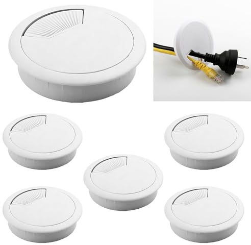 6 Piezas Pasacables de Escritorio, 60mm Tapa Pasa Cables Organizador Redondo, Cubierta de Agujero de Alambre de Mesa, Tapa Pasacables, Ojal de Escritorio, para Hogar Oficina Mesa de Ordenador, Blanco