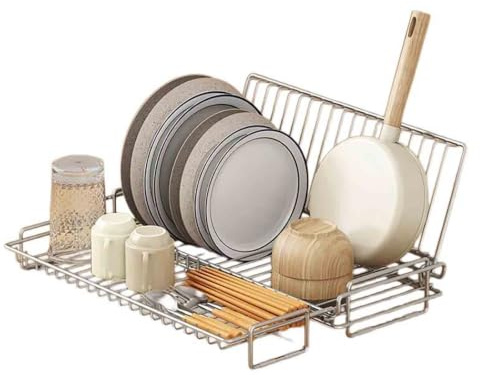 JUSHZ Escurreplatos Escurridor de Platos Escurridor escurre Acero Inoxidable sobre Fregadero para Muebles de Cocina Tazas Plegable (Silver,40.6cm)