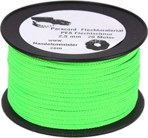 Handelsminister.com 20m Paracord Schnüre Flechtschnur 2,5mm Unicolor einfarbig Mantelschnur für Paracord-Flechttechniken, Farbe:neongrün