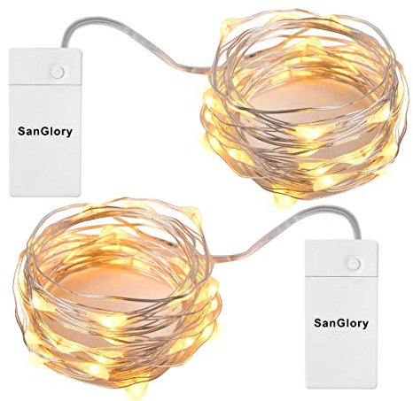 SanGlory Catena Luminosa Led Bianco Caldo, 3 metri Stringa Luci USB Ricaricabile, 30LEDs Ghirlanda filo d'argento Luci Natale a Batterie, Impermeabile Luci Stringa LED per Uso Interno e Esterno