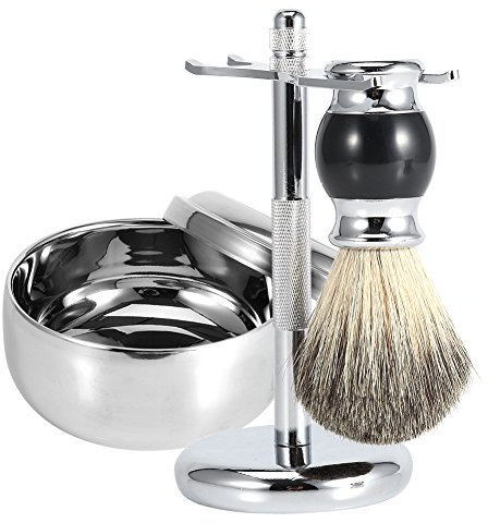 Scheerkwast Dassenhaar, 3 Stück Männer Rasur -Set, enthält Rasierapparat Werkzeughalter, Faux Badger Haarbürste, Alloy Mug Bowl