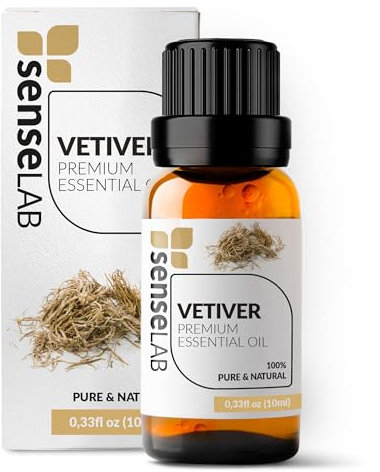 SenseLAB Aceite Esencial de Vetiver Indio - Aceite de Vetiver Natural 100% Puro de Grado Terapéutico para Difusor de Aromaterapia - Concentración y Alivio de la Tensión - Aceite Aromático (10 ml)