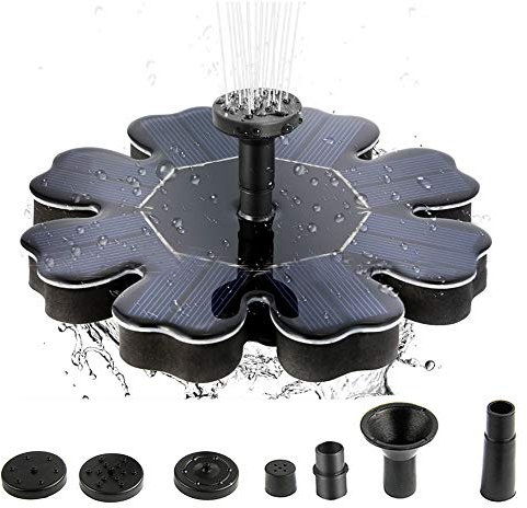 TOOLSTAR Fontaine à eau à pompe solaire, 8 V 1,6 W, panneau solaire de 160 mm de diamètre, pompe à eau flottante autonome avec 4 buses différentes pour bain d'oiseaux, décoration de jardin, étang