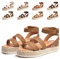 Hitmars Sandalias Cuña Mujer Verano Tacon Plataforma Abierto Alpargatas Bohemias Correa de Tobillo Tacón 5.5cm Zapatos de Vestir Negro Marrón Amarillo Leopardo Número 35-43 EU Caqui 38