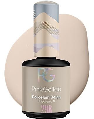 Pink Gellac Vernis Semi Permanent, Vegan - 298 Porcelain Beige 15ml | Vernis Gel UV Semi Permanent Noir Pour 14 Jours - Gel Polish Facile à Utiliser de Qualité Salon - Facile à Enlever