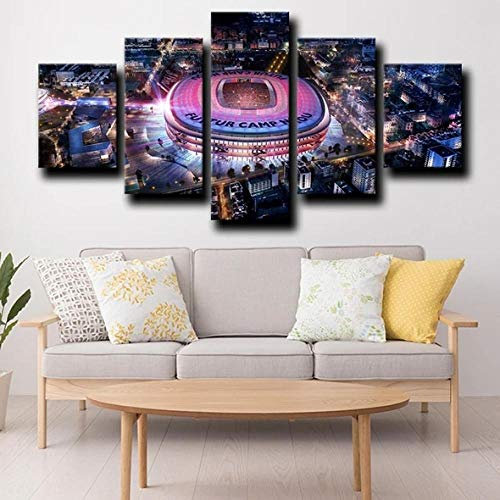 PWJFD Bilder 5 Teilig Leinwandbilder Fc Barcelona Camp XXL Wanddekoration Design Wand Bild Modern Wandbilder Kunstdruck Wohnzimmer Home Dekorative Geschenke Rahmenlos