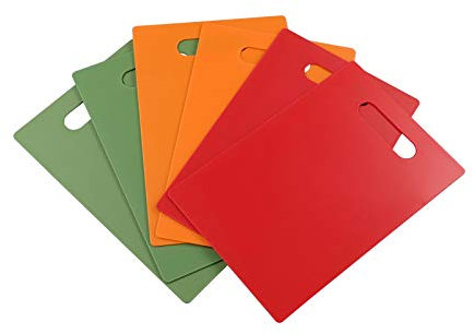 Sosody Schneidebrett aus Kunststoff, Kleine Schneidebretter, Helles Orange, Rot, Dunkelgrün, 6 Stück