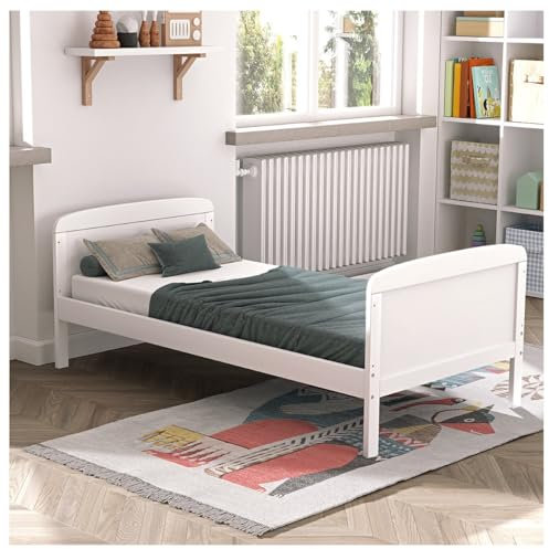 Baby Delux Kinderbett Juniorbett weiß 140x70 umbaubar Schutzgitter Massivholz