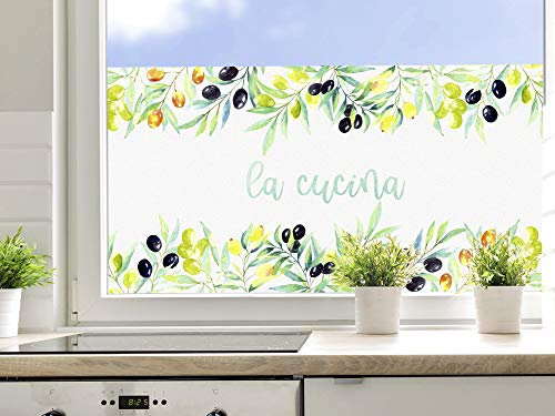GRAZDesign Fensterfolie Küche Blickdicht Sichtschutzfolie Oliven und Mediterran - 70x57cm / Oliven - Mediterran