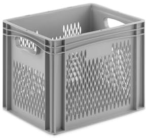 DIE BOX FABRIK Eurobehälter 400x300x320mm | perforierte Box | Aufbewahrungsbox | Kunststoff Kisten | Lagerbehälter mit Griffen | robuste Stapelbox | Eurokiste | Mehrwegbehälter
