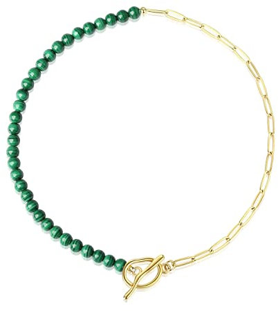 COAI Damen Choker Perlenkette mit Malachitperlen Heilstein Halskette für Frauen