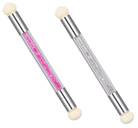 2 Pcs Nail Art Brosse Éponge, Ongles Dégradé Nail Art Brosse, Ouble Tête Éponge Brosse, Acrylique Nail Gradient Shading Pinceau, avec 4 Têtes de Rechange, pour Ongles DIY