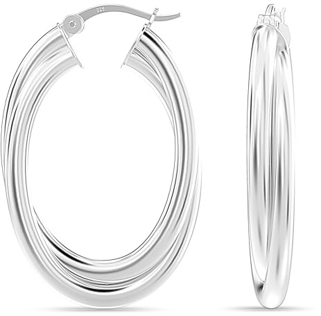 Boucles d'oreilles créoles bicolores et tricolores en argent sterling 925 de LeCalla, de forme ovale et ronde, polies et épaisses, pour femmes