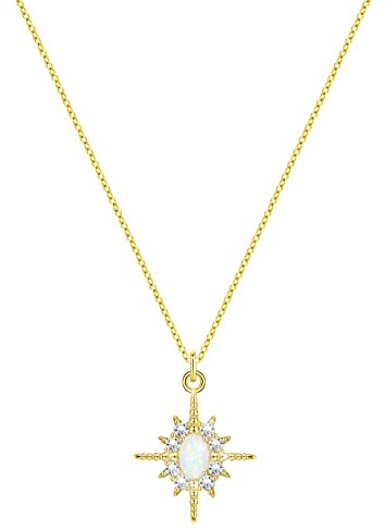 KristLand 925 Sterling Silber Vergoldete Halskette Silber Opal Halsketten für Frauen Opal Anhänger mit Funkelnden Zirkonia Schmuck Geburtstagsgeschenke für Damen Mädchen